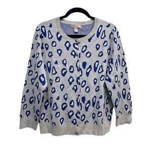 Banana Republic Wool Blend Leopard Print Cardigan Sweater Size XL Blue/Gray